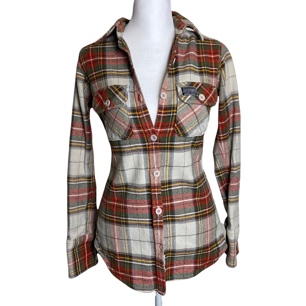 Superdry Women's Thick Flannel Button Down Shirt Size Small Plaid